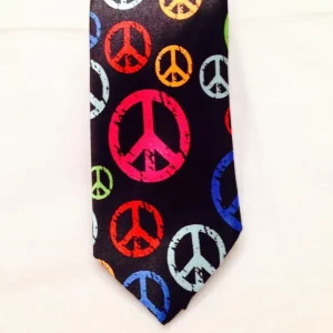 Corbata seda negra con signos amor y paz