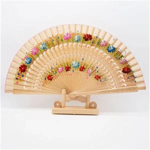 Abanico de madera pintado a mano Ambos lados