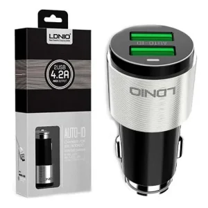 CARGADOR RÁPIDO AUTO DOBLE PUERTO USB 4.2A Zinc Metal / Luz Led