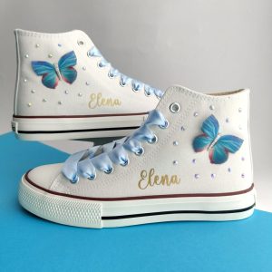 Zapatillas comunión cristales y nombre azul