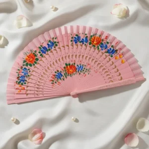 Abanico Madera pintado a mano Rosa Sevilla