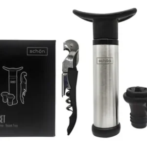 Set Vino Schon Bomba Vacio + Descorchador Para Vino + 2 Tapones